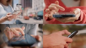 Closeup shot of business people reading message or downloading an app on mobile phone. Men and women holding smartphones in hands and browse social network.Online life in cell phone device on internet - Powered by Shutterstock - Get 15% off with code: PIKWIZARD15