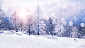 Winter landscape in the mountains with snowfall. seamless looping time-lapse virtual video animation background