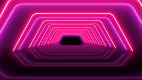 Neon glowing with blue light lines moving fast. Background futuristic corridor with neon lights. Seamless loop 3d render, , Modern neon lights 4K video 