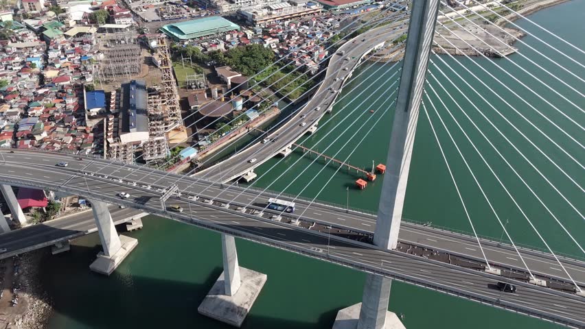 Cebu Cordova Link Expressway, Smooth spotlight view of the support tower. Cebu City Philippines.