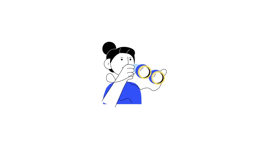 Character based animated hand drawn illustration of travel binoculars