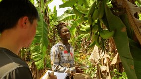 couple team of modern engineer farmer controlling and checking the banana tree plantation in africa using tablet connected to 5g internet collecting data of the production of fruit - Powered by Shutterstock - Get 15% off with code: PIKWIZARD15