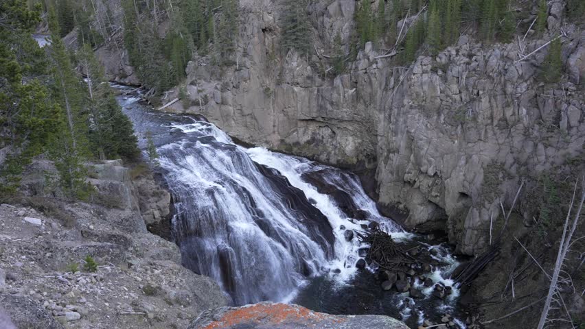 Slow Motion shot of Gibbon Falls in Yellowstone
