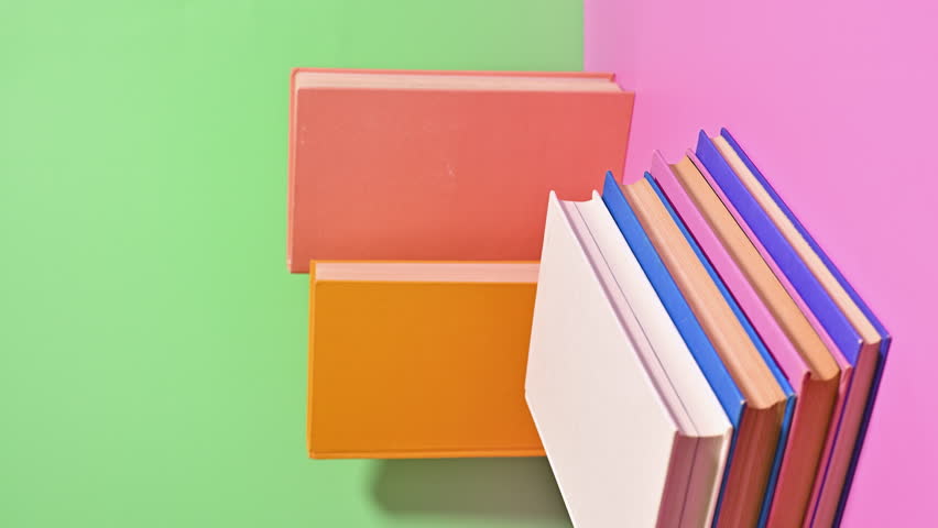 Pastel Bookshelf: Vertical Stop Motion Unveiling Colorful Books