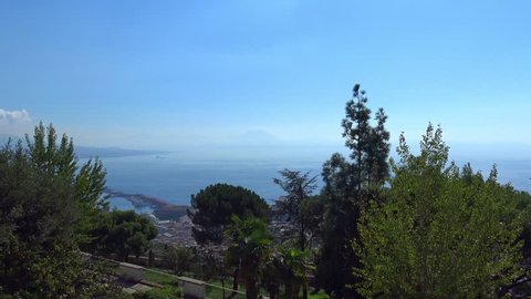 4K Italy, Naples, 13th October 2017, Certosa of San Martino, year 1325, monumental religious complex. Panorama of the gulf viewed from the Hanging Garden of the Certosa