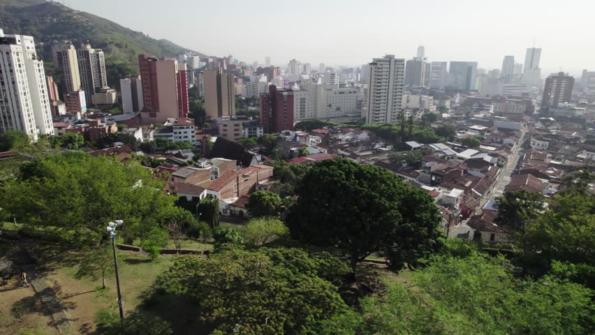 Aerial drone clips of Cali city, Colombia, South America_pan shot