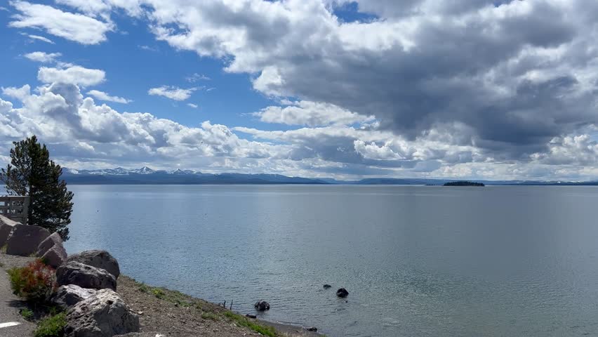Lake Yellowstone located in  Yellowstone National Park USA on a cloudy  day.