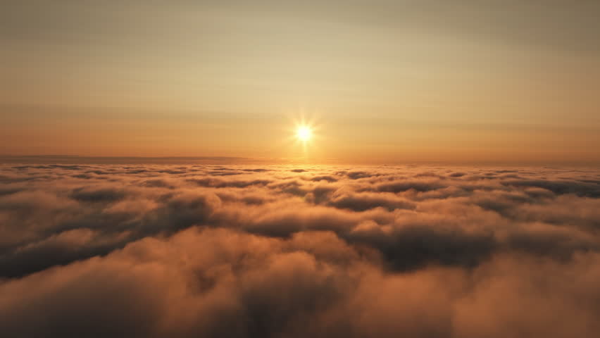 Flying down through scenic clouds at sunset, high altitude drone view, horizon, above the world Royalty-Free Stock Footage #3396937075