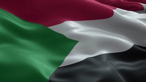 Sudan flag video waving in wind. Realistic flag background. Close up view, perfect loop, 4K footage