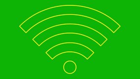 Animated yellow icon of Wi-Fi. Linear symbol. Looped video. Vector illustration isolated on green background.