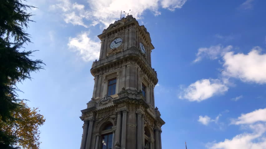 Clock tower. Baroque clock tower. Dolmabahce clock tower. Istanbul, Turkey.