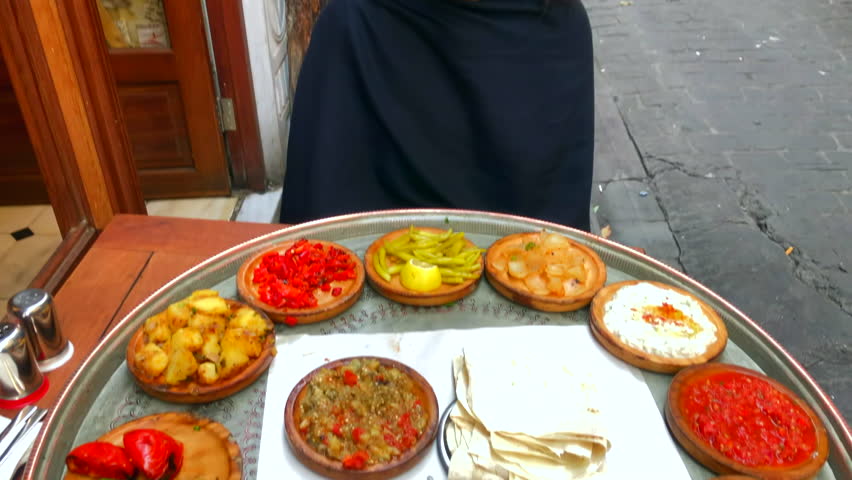 Turkish food platter. Assortment of different foods. Turkish food. Beyoglu, Istanbul, Turkey.