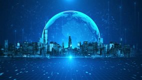 4K 3D Smart city Global network. Cyberspace big city. Concept 5G wireless digital Wireless Big data connection IOT internet of things Cyberpunk technology. Metaverse Virtual. 3D Illustration - Powered by Shutterstock - Get 15% off with code: PIKWIZARD15