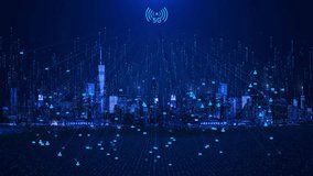 3D 4K Futuristic digital Smart city skyline. Big data, Artificial intelligence, Internet of things. cyberpunk and retro wave downtown cityscape at night. Worldwide metaverse. 3D Illustration - Powered by Shutterstock - Get 15% off with code: PIKWIZARD15