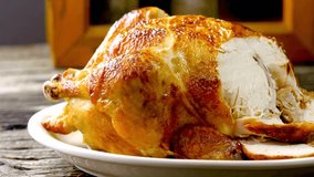 4K Close-Up Video: Serving Roasted Chicken in Plate - Culinary Delight