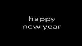 4K looped animated video. White text Happy New Year. Loop animation. Black and white colors.Animated text.