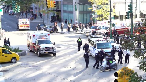 New York City / USA - October 31, 2017. 
A person drove a rented pickup truck into cyclists and runners for about one mile. The vehicle-ramming attack killed eight people and injured eleven others.  