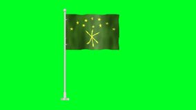 Flag of Adygea, Pole flag of Adygea, Adygea flag waving in the wind isolated on Green Background. National symbol of Adygea country. Animation and Green screen or chroma key.