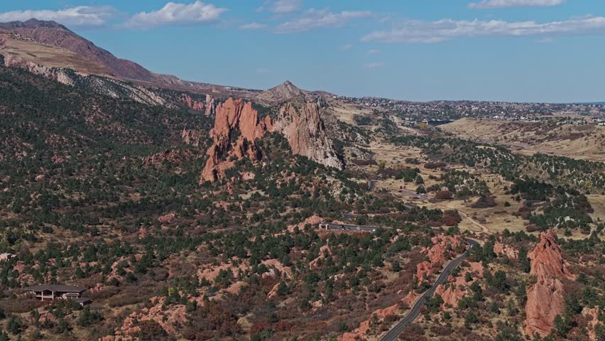 High alpine scrubland and forest canopy covers desert region of Garden of the Gods Colorado