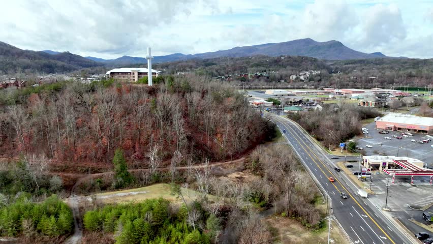 aerial push past the cross above pigeon forge tennessee