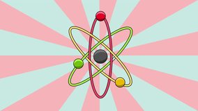 Animated atom icon with rotating background.4k video quality