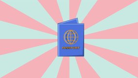 Animation of a passport book icon with a rotating background.4k video quality