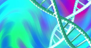 Animation of dna strands on colourful background. Science, medicine and digital interface concept digitally generated video.