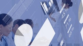 Animation of financial data processing over diverse doctors. Global medicine, business, connections, computing and data processing concept digitally generated video. - Powered by Shutterstock - Get 15% off with code: PIKWIZARD15