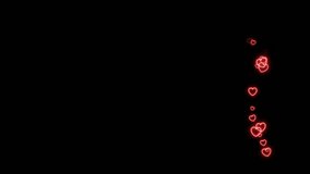 A steady upward stream of neon red heart outlines on the right of a plain black background. Social media popular live stream or Valentines day concept. - Powered by Shutterstock - Get 15% off with code: PIKWIZARD15