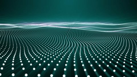 Abstract field of glowing light blue energy waves made of particles on a shiny background with moving camera effect , motion graphics , 4k , 60 fpsの動画素材