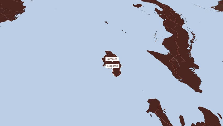 Rotating map of Jamaica and Kingston