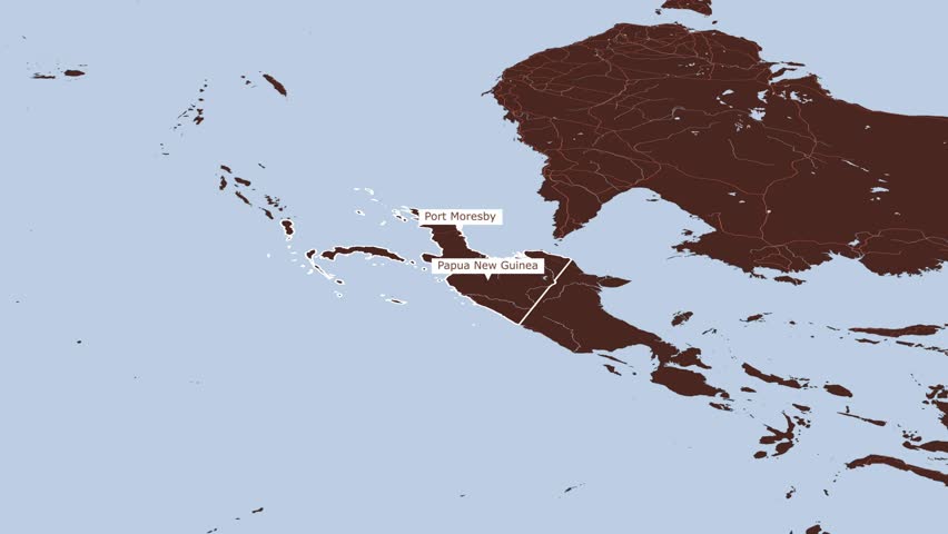 Rotating map of Papua New Guinea and Port Moresby