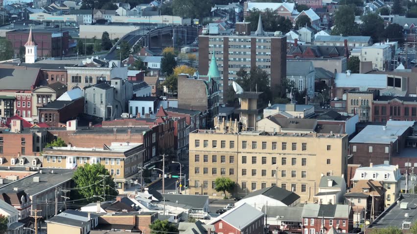Small American city. Aerial shot of downtown Lebanon, Pennsylvania.