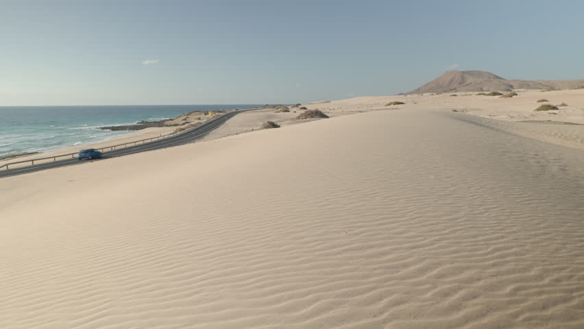 FV1 coast road through Grandes Playas, parque natural de corralejo, Corralejo La Oliva Fuerteventura