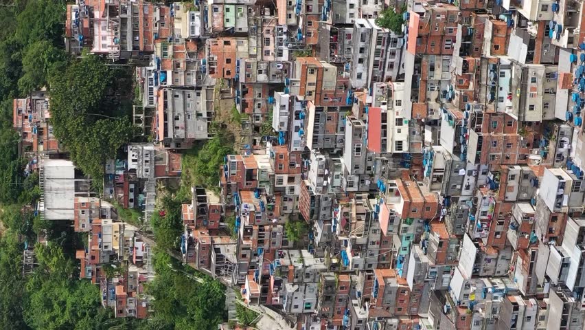 Cantagalo-Pavao-Pavaozinho Favelas. Rio de Janeiro, Brazil. Aerial View. Drone Flies Forward, Tilt Down. Vertical Video Royalty-Free Stock Footage #3398104119