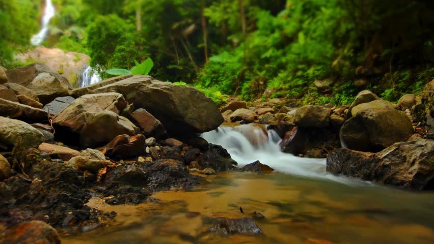 Mountain river with boulders and old fallen trees in summer forest slow motion. Rocky creek with cascades runs across woodland. Nature at summertime, waterfall in the forest. Royalty-Free Stock Footage #3398115143