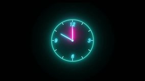 Neon light analog clock animation background  