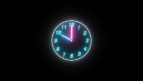Abstract neon clock icon animation background  