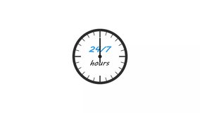 Abstract 24 hours timer clock icon animation on white background 