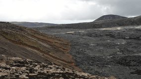 Volcanic eruption in Iceland. Incredible nature. Geldingadalir, Reykjanes, Iceland. Frozen lava