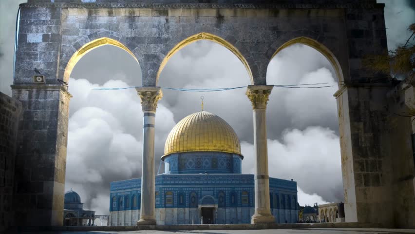 

The Dome of the Rock in the Old City of Jerusalem, an Islamic shrine on the Temple Mount in Jerusalem, Israel. War in Israel and Gaza. War in GAZA Palestine. Hamas Israel War. War concept video.