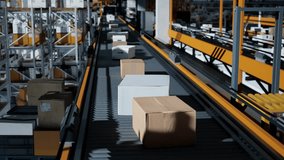Loop Transmitting Of Packaging Box On The Conveyor Belt, 3D Rendering. Cardboard Boxes In A Large Scale Smart Distribution Warehouse, Production Line - Powered by Shutterstock - Get 15% off with code: PIKWIZARD15