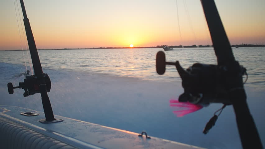 Saltwater fishing at sunrise in Florida Keys