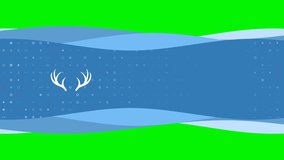 Animation of blue banner waves movement with white deer horns symbol on the left. On the background there are small white shapes. Seamless looped 4k animation on chroma key background