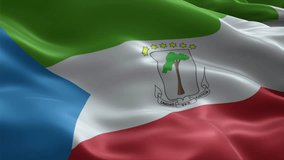 Equatorial Guinea flag video waving in wind. Realistic flag background. Close up view, perfect loop, 4K footage