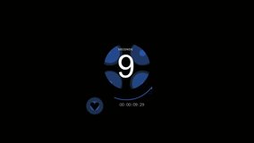 Blue Circle Countdown on Black Background.  4K Ultra HD Video Motion Graphic Animation.
