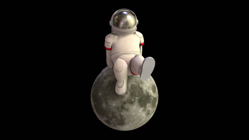 Astronaut sitting on the moon - 3d render looped with alpha channel.
