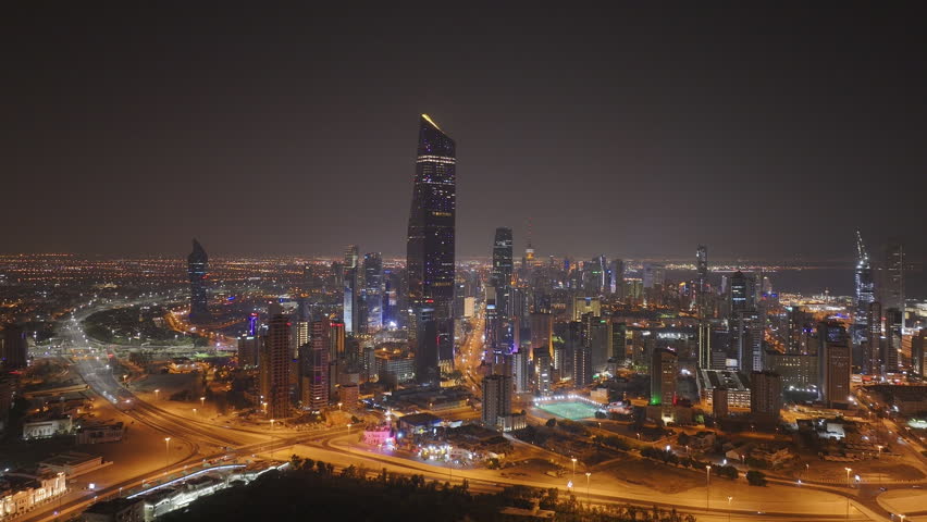 Kuwait City at night drone shoot  Royalty-Free Stock Footage #3398949747