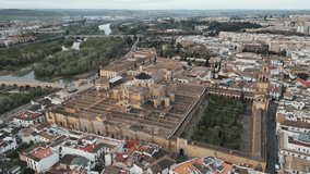 Establishing aerial video of historic  town Cordoba located in the Andalusia province in south Spain