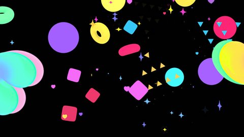 Looped colorful spirals and various geometric shapes on black background motion graphics. วิดีโอสต็อก